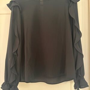 CeCe Black Ruffle Sleeve Blouse